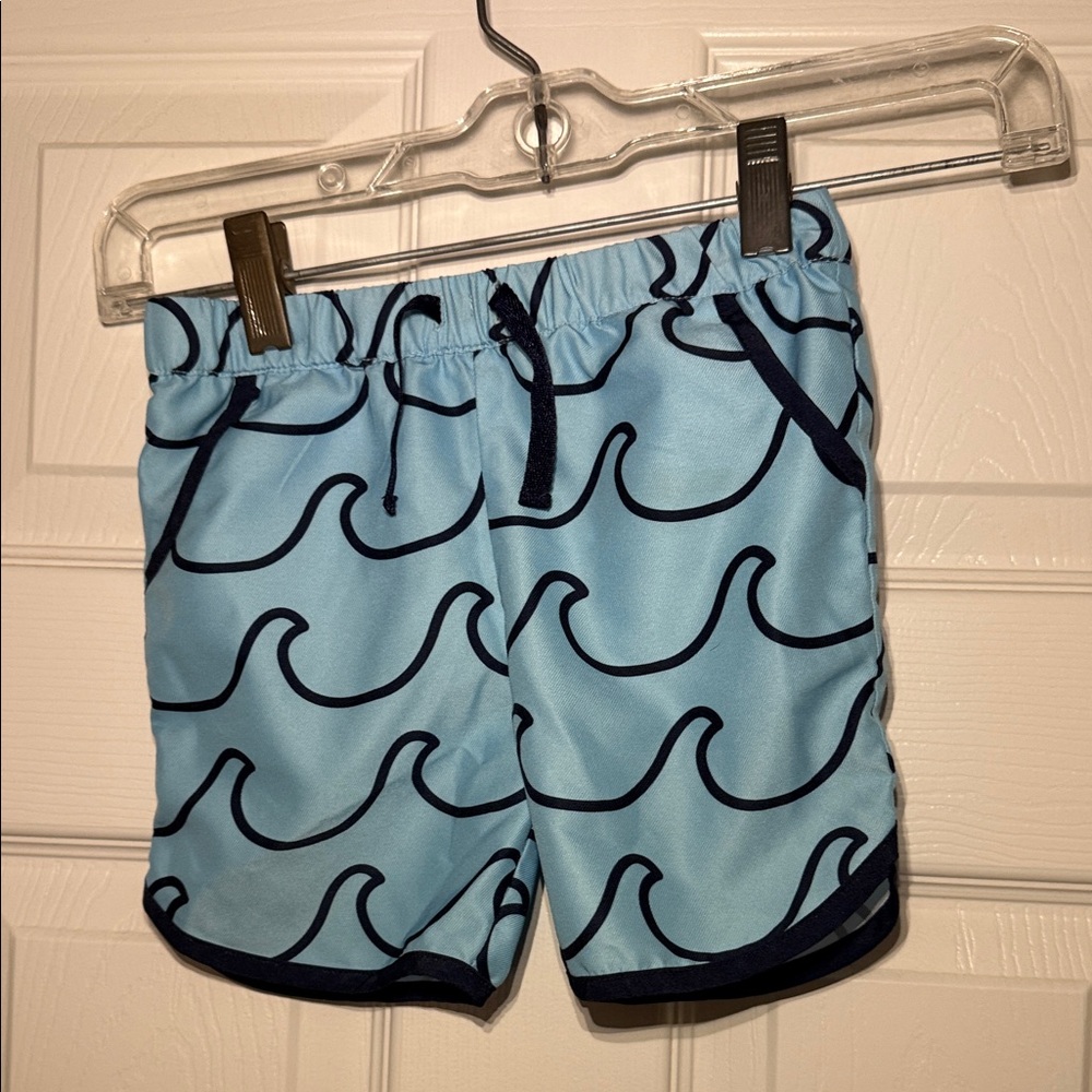 Wave Print Kids Swim Trunks - Light Blue